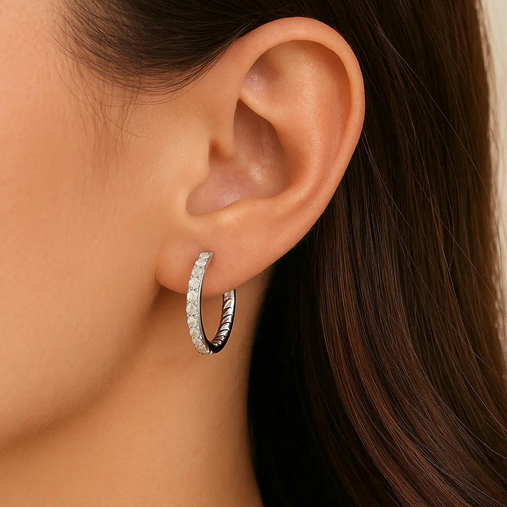 сребърни обеци халки с циркониеви камъни