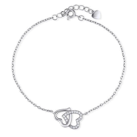 сребърна гривна две сърца