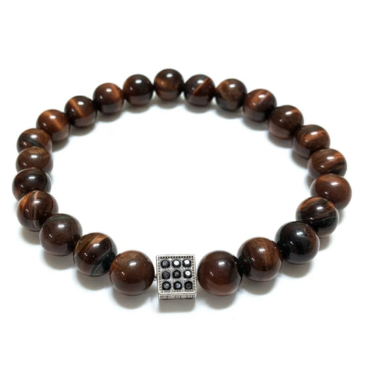 мъжка гривна с полускепоценни камъни тигрово око