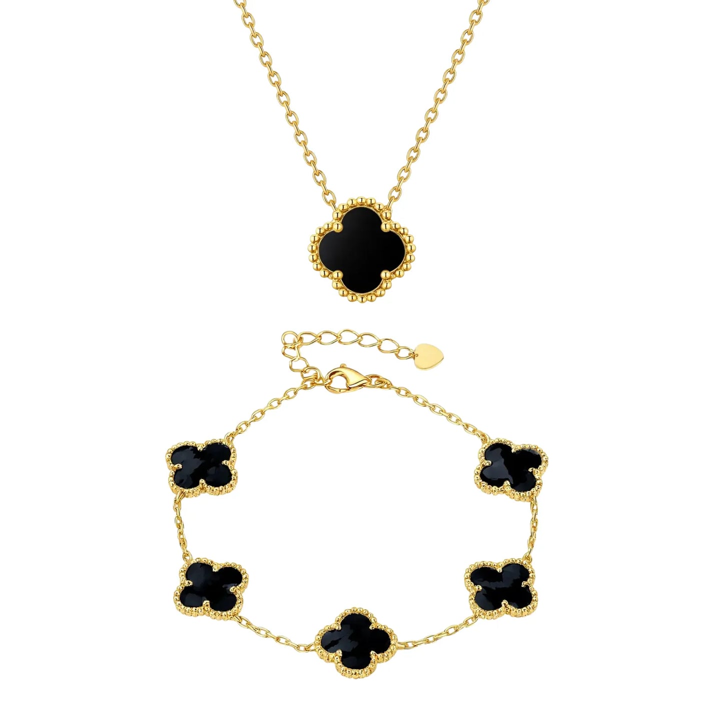 сребърен комплект с четирилистни детелини и 18к златно покритие