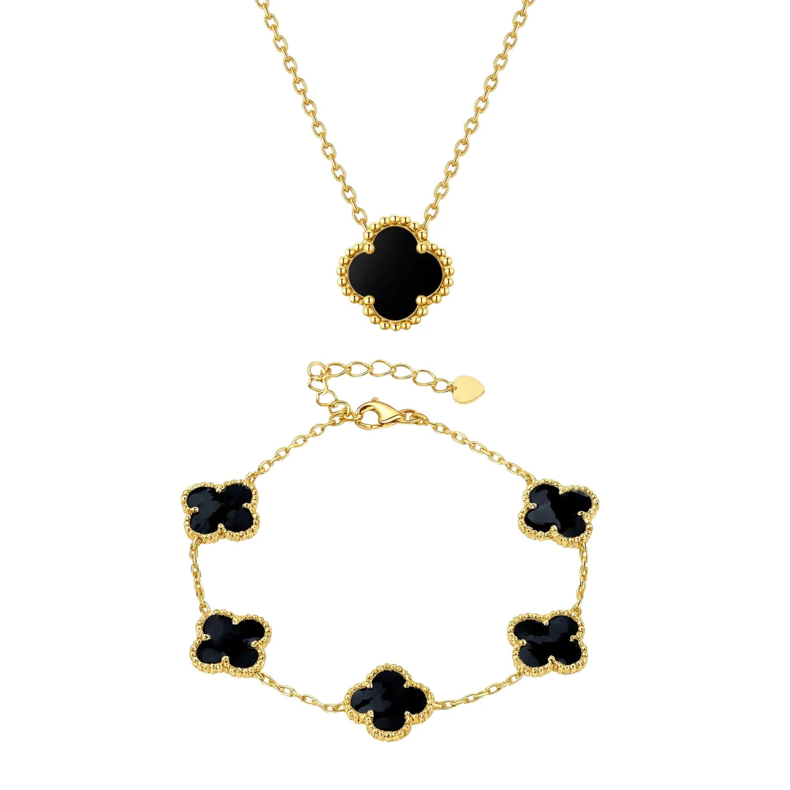 сребърен комплект с четирилистни детелини и 18к златно покритие