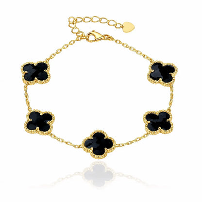 сребърна гривна с четирилистна детелина и позлата