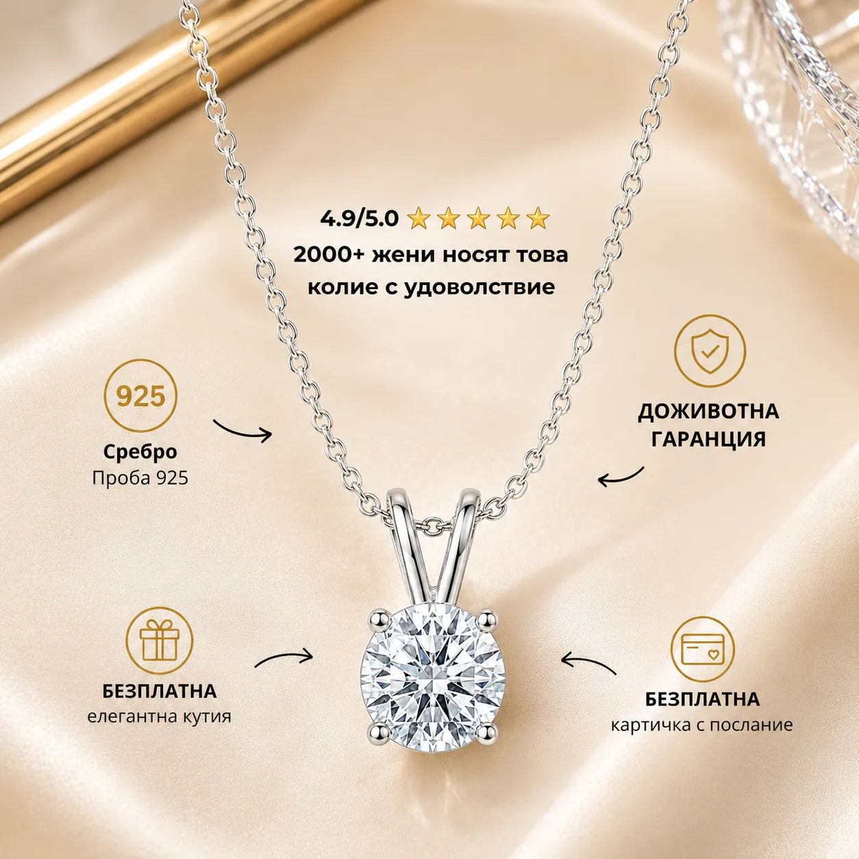сребърно колие с нежен циркониев камък